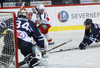 Goalie Cal Heeter (no.34) of KHL Medvescak, Linus Omark (no.67) of Jokerit Helsinki during match of fore last round of regular season Ice hockey KHL, Kontinental Hockey League, between KHL Medvescak Zagreb and Jokerit Helsinki. KHL ice hokey match between KHL Medvescak Zagreb, Croatia, and Jokerit Helsinki, Finland, was played in Dom Sportova Arena in Zagreb, Croatia, on Sunday, 22nd of February 2015.
