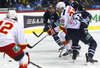 Steve Moses (no.12) of Jokerit Helsinki, Sasa Martinovic (no.23) of KHL Medvescak, Petteri Wirtanen (no.26) of Jokerit Helsinki and Mark Flood (no.36) of KHL Medvescak during match of fore last round of regular season Ice hockey KHL, Kontinental Hockey League, between KHL Medvescak Zagreb and Jokerit Helsinki. KHL ice hokey match between KHL Medvescak Zagreb, Croatia, and Jokerit Helsinki, Finland, was played in Dom Sportova Arena in Zagreb, Croatia, on Sunday, 22nd of February 2015.
