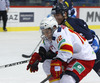 Steve Moses (no.12) of Jokerit Helsinki and Mark Flood (no.36) of KHL Medvescak during match of fore last round of regular season Ice hockey KHL, Kontinental Hockey League, between KHL Medvescak Zagreb and Jokerit Helsinki. KHL ice hokey match between KHL Medvescak Zagreb, Croatia, and Jokerit Helsinki, Finland, was played in Dom Sportova Arena in Zagreb, Croatia, on Sunday, 22nd of February 2015.
