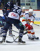 Andrew Hutchinson (no.24) of KHL Medvescak and Tommi Huhtala (no.61) of Jokerit Helsinki during match of fore last round of regular season Ice hockey KHL, Kontinental Hockey League, between KHL Medvescak Zagreb and Jokerit Helsinki. KHL ice hokey match between KHL Medvescak Zagreb, Croatia, and Jokerit Helsinki, Finland, was played in Dom Sportova Arena in Zagreb, Croatia, on Sunday, 22nd of February 2015.
