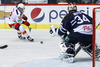 Andrew Hutchinson (no.24) of KHL Medvescak, Steve Moses (no.12) of Jokerit Helsinki and Goalie Cal Heeter (no.34) of KHL Medvescak during match of fore last round of regular season Ice hockey KHL, Kontinental Hockey League, between KHL Medvescak Zagreb and Jokerit Helsinki. KHL ice hokey match between KHL Medvescak Zagreb, Croatia, and Jokerit Helsinki, Finland, was played in Dom Sportova Arena in Zagreb, Croatia, on Sunday, 22nd of February 2015.
