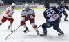Steve Moses (no.12) of Jokerit Helsinki, Daine Todd (no.3) of Jokerit Helsinki and Shaone Morrisonn (no.82) of KHL Medvescak during match of fore last round of regular season Ice hockey KHL, Kontinental Hockey League, between KHL Medvescak Zagreb and Jokerit Helsinki. KHL ice hokey match between KHL Medvescak Zagreb, Croatia, and Jokerit Helsinki, Finland, was played in Dom Sportova Arena in Zagreb, Croatia, on Sunday, 22nd of February 2015.
