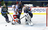 Petr Koukal (no.42) of Jokerit Helsinki, Goalie Cal Heeter (no.34) of KHL Medvescak during match of fore last round of regular season Ice hockey KHL, Kontinental Hockey League, between KHL Medvescak Zagreb and Jokerit Helsinki. KHL ice hokey match between KHL Medvescak Zagreb, Croatia, and Jokerit Helsinki, Finland, was played in Dom Sportova Arena in Zagreb, Croatia, on Sunday, 22nd of February 2015.
