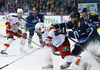 Jere Sallinen (no.76) of Jokerit Helsinki, Linus Omark (no.67) of Jokerit Helsinki, Sasa Martinovic (no.23) of KHL Medvescak during match of fore last round of regular season Ice hockey KHL, Kontinental Hockey League, between KHL Medvescak Zagreb and Jokerit Helsinki. KHL ice hokey match between KHL Medvescak Zagreb, Croatia, and Jokerit Helsinki, Finland, was played in Dom Sportova Arena in Zagreb, Croatia, on Sunday, 22nd of February 2015.
