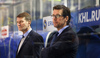 Head coach of Jokerit, Erkka Westerlund (L) and goalie coach of Jokerit, Markus Letterer (R), during warmup before start of the match of regular season Ice hockey KHL, Kontinental Hockey League, between KHL Medvescak Zagreb and Jokerit Helsinki. KHL ice hokey match between KHL Medvescak Zagreb, Croatia, and Jokerit Helsinki, Finland, was played in Dom Sportova Arena in Zagreb, Croatia, on Monday, 4th of January 2016.
