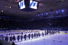 Players of Medvescak (front) and Jokerit (back) before start of the match of regular season Ice hockey KHL, Kontinental Hockey League, between KHL Medvescak Zagreb and Jokerit Helsinki. KHL ice hokey match between KHL Medvescak Zagreb, Croatia, and Jokerit Helsinki, Finland, was played in Dom Sportova Arena in Zagreb, Croatia, on Monday, 4th of January 2016.
