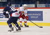 Roope Talaja (no.19) of Jokerit (R) and Simon Gysbers (no.67) of KHL Medvescak (L) during match of regular season Ice hockey KHL, Kontinental Hockey League, between KHL Medvescak Zagreb and Jokerit Helsinki. KHL ice hokey match between KHL Medvescak Zagreb, Croatia, and Jokerit Helsinki, Finland, was played in Dom Sportova Arena in Zagreb, Croatia, on Monday, 4th of January 2016.
