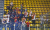 Jokerit fans during match of regular season Ice hockey KHL, Kontinental Hockey League, between KHL Medvescak Zagreb and Jokerit Helsinki. KHL ice hokey match between KHL Medvescak Zagreb, Croatia, and Jokerit Helsinki, Finland, was played in Dom Sportova Arena in Zagreb, Croatia, on Monday, 4th of January 2016.
