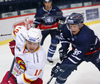 Tim Kennedy (no.10) of Jokerit (L) and  <br> Tomas Mertl (no.86) of KHL Medvescak (R) during match of regular season Ice hockey KHL, Kontinental Hockey League, between KHL Medvescak Zagreb and Jokerit Helsinki. KHL ice hokey match between KHL Medvescak Zagreb, Croatia, and Jokerit Helsinki, Finland, was played in Dom Sportova Arena in Zagreb, Croatia, on Monday, 4th of January 2016.

