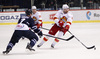 Blake Parlett (no.7) of KHL Medvescak, Arturs Kulda (no.32) of Jokerit and Jesse Joensuu (no.18) of Jokerit during match of regular season Ice hockey KHL, Kontinental Hockey League, between KHL Medvescak Zagreb and Jokerit Helsinki. KHL ice hokey match between KHL Medvescak Zagreb, Croatia, and Jokerit Helsinki, Finland, was played in Dom Sportova Arena in Zagreb, Croatia, on Monday, 4th of January 2016.
