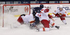 Goalie Henrik Karlsson (no.1) of Jokerit, Gilbert Brule (no.17) of KHL Medvescak, Ville Lajunen (no.47) of Jokerit and Atte Ohtamaa (no.55) of Jokerit during match of regular season Ice hockey KHL, Kontinental Hockey League, between KHL Medvescak Zagreb and Jokerit Helsinki. KHL ice hokey match between KHL Medvescak Zagreb, Croatia, and Jokerit Helsinki, Finland, was played in Dom Sportova Arena in Zagreb, Croatia, on Monday, 4th of January 2016.
