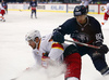 Juhamatti Aaltonen (no.50) of Jokerit (L) and Shaone Morrisonn (no.82) of KHL Medvescak (R) during match of regular season Ice hockey KHL, Kontinental Hockey League, between KHL Medvescak Zagreb and Jokerit Helsinki. KHL ice hokey match between KHL Medvescak Zagreb, Croatia, and Jokerit Helsinki, Finland, was played in Dom Sportova Arena in Zagreb, Croatia, on Monday, 4th of January 2016.
