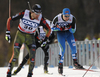 Alexander Wolz of Germany (L) and Karri Hakala of Finland during qualification for men sprint race of Viessmann FIS Cross country skiing World cup in Planica, Slovenia. Men sprint race of Viessmann FIS Cross country skiing World cup was held on Saturday, 16th of January 2016 in Planica, Slovenia.
