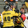 Mikko Nuutinen (Kalpa Kuopio), Rafael Rotter (UPC Vienna Capitals) during the Champions Hockey League match between UPC Vienna Capitals and Kalpa Kuopio at the Albert Schultz Arena, Vienna, Austria on 2016/09/11.
