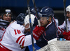 Jesse Joensuu (no.18) of Jokerit Helsinki (L) and Goran Bezina (no.57) of KHL Medvescak (R) fighting during ice hockey match of KHL, Kontinental Hockey League, between KHL Medvescak Zagreb and Jokerit Helsinki. KHL ice hokey match between KHL Medvescak Zagreb, Croatia, and Jokerit Helsinki, Finland, was played in Dom Sportova Arena in Zagreb, Croatia, on Thursday, 17th of November 2016.
