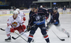Rasmus Rissanen (no.2) of Jokerit Helsinki, Colby Genoway (no.5) of KHL Medvescak and Brandon McMillan (no.88) of KHL Medvescak during ice hockey match of KHL, Kontinental Hockey League, between KHL Medvescak Zagreb and Jokerit Helsinki. KHL ice hokey match between KHL Medvescak Zagreb, Croatia, and Jokerit Helsinki, Finland, was played in Dom Sportova Arena in Zagreb, Croatia, on Thursday, 17th of November 2016.
