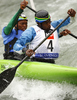 Cele Siboniso and Ngidi Cyprian of South Africa during International ICF slalom Tacen 2010 white water kayaking race. International ICF slalom Tacen 2010 white water kayak race was held on Saturday, 15th of May 2010 in Tacen, Slovenia.

