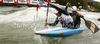 Thomas Fougere and Mathieu Fougere of France during International ICF slalom Tacen 2010 white water kayaking race. International ICF slalom Tacen 2010 white water kayak race was held on Saturday, 15th of May 2010 in Tacen, Slovenia.
