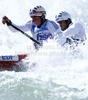 Gauthier Klauss and Matthieu Peche of France during final run of men C-2 race of ICF Canoe Slalom World Championships 2010, which was held in Tacen, Slovenia, on Saturday, 11th of September 2010.
