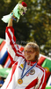 Winner Corinna Kuhnle of Austria celebrate their medals won in women K1 race of ICF Canoe Slalom World Championships 2010, which was held in Tacen, Slovenia, on Saturday, 11th of September 2010.
