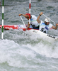 Team of Slovenia with Jure Lenarcic, Anze Bercic and Benjamin Savsek during final run of men C-1 team race of ICF Canoe Slalom World Championships 2010, which was held in Tacen, Slovenia, on Sunday, 12th of September 2010.
