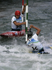 Team of Slovenia with Jure Lenarcic, Anze Bercic and Benjamin Savsek during final run of men C-1 team race of ICF Canoe Slalom World Championships 2010, which was held in Tacen, Slovenia, on Sunday, 12th of September 2010.
