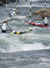 Team of Slovenia with Jure Lenarcic, Anze Bercic and Benjamin Savsek during final run of men C-1 team race of ICF Canoe Slalom World Championships 2010, which was held in Tacen, Slovenia, on Sunday, 12th of September 2010.
