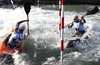 Winning team of Germany with Alexander Grimm, Fabian Doerfler and Hannes Aigner during final run of men K-1 team race of ICF Canoe Slalom World Championships 2010, which was held in Tacen, Slovenia, on Sunday, 12th of September 2010.
