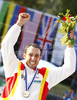 Third placed Jordi Domenjo of Spain celebrates his medal won in men C-1 race of ICF Canoe Slalom World Championships 2010, which was held in Tacen, Slovenia, on Sunday, 12th of September 2010.
