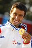 Winner Tony Estanguet of France celebrates his medal won in men C-1 race of ICF Canoe Slalom World Championships 2010, which was held in Tacen, Slovenia, on Sunday, 12th of September 2010.
