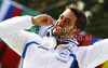 Winner Daniele Molmenti of Italy celebrates his medal won in men K-1 race of ICF Canoe Slalom World Championships 2010, which was held in Tacen, Slovenia, on Sunday, 12th of September 2010.
