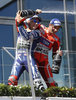 Jorge Lorenzo (ESP/ Movistar Yamaha MotoGP) and Andrea Iannone (ITA/ Ducati Team) celebrating after the race of the Austrian MotoGP Grand Prix at the Red Bull Ring in Spielberg, Austria on 2016/08/14.
