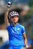 Elena Gaddoni of Italy reacts as she passes the finish line at the 2008 UCI Mountain Bike Marathon World Championships at Villabassa, Italy, Saturday, July 5, 2008.
