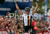 Winner Sabine Spitz of Germany celebrates her victory in women UCI Mountain bike Marathon World Championships race in Graz - Stattegg, Austria. 84km long race was held in Graz - Stattegg, Austria, on 23rd of August 2009.
