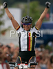 Winner Sabine Spitz of Germany celebrates her victory in women UCI Mountain bike Marathon World Championships race in Graz - Stattegg, Austria. 84km long race was held in Graz - Stattegg, Austria, on 23rd of August 2009.
