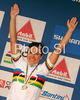 Winner Sabine Spitz of Germany celebrate her medal won in women UCI Mountain bike Marathon World Championships race in Graz - Stattegg, Austria. 84km long race was held in Graz - Stattegg, Austria, on 23rd of August 2009.
