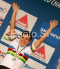 Winner Sabine Spitz of Germany celebrate her medal won in women UCI Mountain bike Marathon World Championships race in Graz - Stattegg, Austria. 84km long race was held in Graz - Stattegg, Austria, on 23rd of August 2009.
