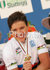 Winner Sabine Spitz of Germany (M), second placed Esther Suss of Switzerland (L) and third placed Petra Henzi of Switzerland (R) celebrate their medals won in women UCI Mountain bike Marathon World Championships race in Graz - Stattegg, Austria. 84km long race was held in Graz - Stattegg, Austria, on 23rd of August 2009.
