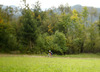 Mountain bikers during Loka MTB Marathon 2014 which was held on hills around Skofja Loka, Slovenia, on Saturday, 4th of October 2014.
