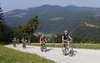 Mountain bikers during the Loka MTB marathon 2015. Loka MTB marathon took place on Saturday, 12th of September 2015 in hills above village Zminec near Skofja Loka, Slovenia.
