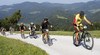 Mountain bikers during the Loka MTB marathon 2015. Loka MTB marathon took place on Saturday, 12th of September 2015 in hills above village Zminec near Skofja Loka, Slovenia.
