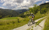 Mountain bikers enjoying sunny Saturday morning in hills above Skofja Loka, Slovenia, on Saturday, 18th of June 2016.
