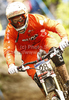 Robin Wallner of Sweden riding during men Mountain Bike UCI World cup downhill race. Downhill race of Mountain Bike UCI World cup was held on Sunday, 16th of May 2010 in Maribor, Slovenia.
