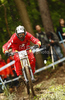 Nick Beer of Switzerland riding during men Mountain Bike UCI World cup downhill race. Downhill race of Mountain Bike UCI World cup was held on Sunday, 16th of May 2010 in Maribor, Slovenia.
