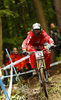 Nick Beer of Switzerland riding during men Mountain Bike UCI World cup downhill race. Downhill race of Mountain Bike UCI World cup was held on Sunday, 16th of May 2010 in Maribor, Slovenia.
