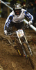 Damien Spagnolo of France riding during men Mountain Bike UCI World cup downhill race. Downhill race of Mountain Bike UCI World cup was held on Sunday, 16th of May 2010 in Maribor, Slovenia.
