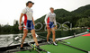 Winners of double scull race, Iztok Cop and Luka Spik of Slovenia celebrating their victory after double scull race of 53rd International Bled rowing regata. Bled rowing regata was held in Bled, Slovenia on 14th of June 2008.
