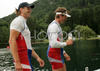 Winners of double scull race, Iztok Cop and Luka Spik of Slovenia celebrating their victory after double scull race of 53rd International Bled rowing regata. Bled rowing regata was held in Bled, Slovenia on 14th of June 2008.

