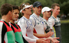 Winners of double scull race, Iztok Cop and Luka Spik of Slovenia celebrating their victory after double scull race of 53rd International Bled rowing regata. Bled rowing regata was held in Bled, Slovenia on 14th of June 2008.
