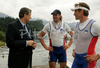 Winners of double scull race, Iztok Cop (R) and Luka Spik of Slovenia (L) getting congratulations from Slovenian president, Mr. Danilo Turk (M) after their victory in double scull race of 53rd International Bled rowing regata. Bled rowing regata was held in Bled, Slovenia on 14th of June 2008.
